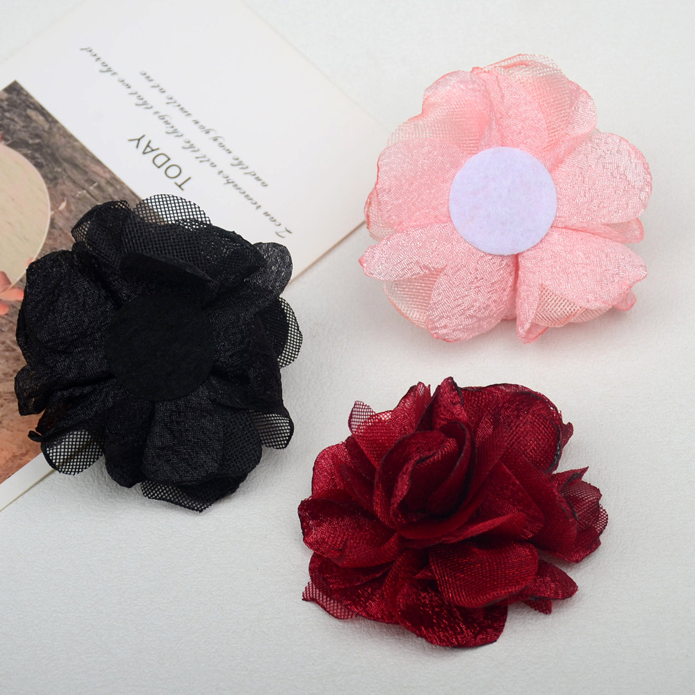 Flores de camelia de tul organza con bordes quemados - Accesorios versátiles para diademas, broches y adornos de moda - Venta al por mayor -ywys