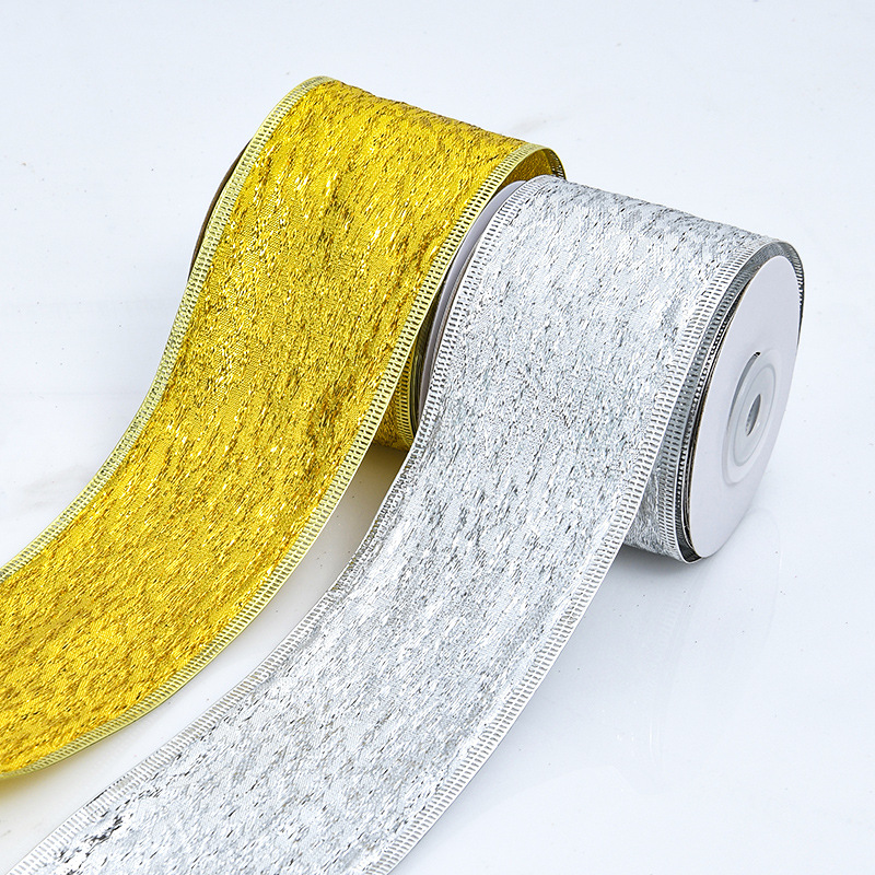 Cinta Navideña con Bordado Dorado y Hilo Metálico - Decoración Brillante para Árboles y Lazos - Venta al por Mayor