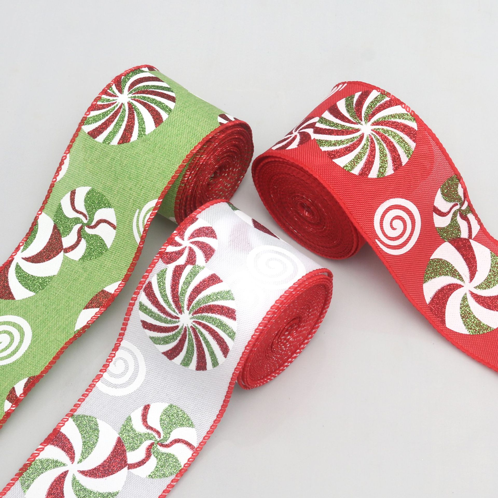 Cinta de Regalo Estampada con Efecto Lino y Purpurina - Para Lazos Navideños y Manualidades - Proveedor Mayorista