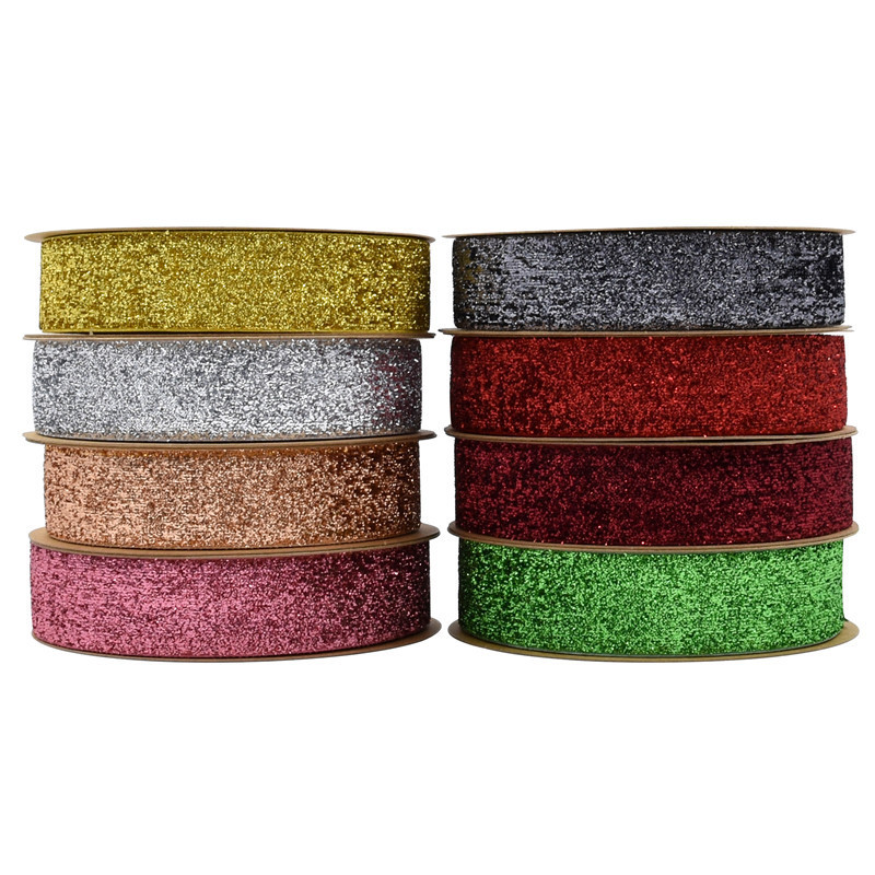 Cinta Escarchada Navideña 2.5cm (Oro/Plata con Felpa)