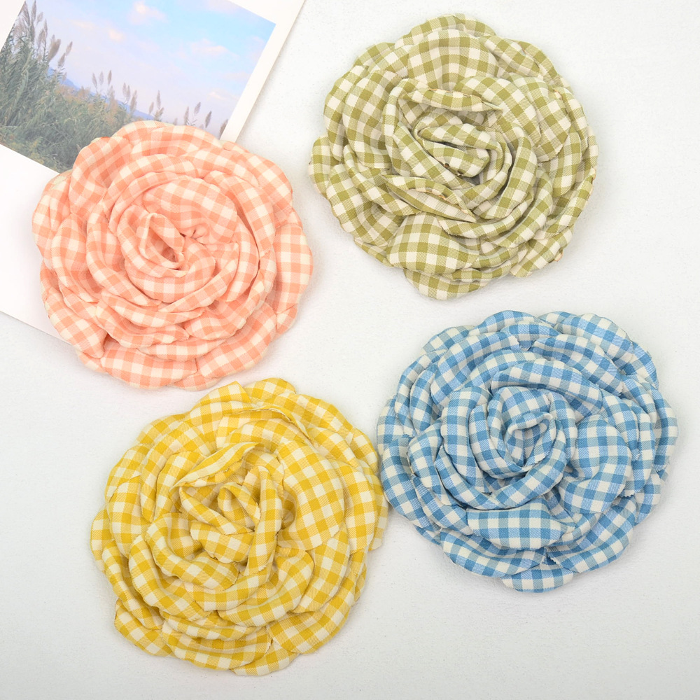 Rosas de tela a cuadros con bordes quemados - Flores estilo coreano para accesorios y moda - Proveedor mayorista-ywys