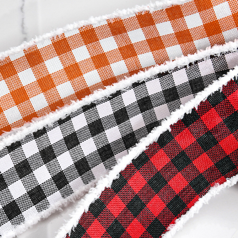 Cinta Navideña con Flecos Blancos y Cuadros Negro/Blanco - Decoración para Árboles, Coronas y Regalos - Venta al por Mayor