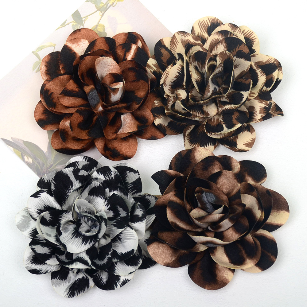 Rosas de gasa bicolor estilo leopardo vintage - Flores para accesorios de pelo, calzado y moda - Proveedor mayorista-ywys