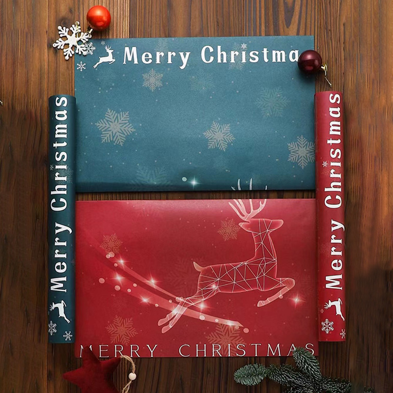 Papel de Regalo Navideño con Diseño de Reno - Verde Navideño para Manzanas y Ramos Florales