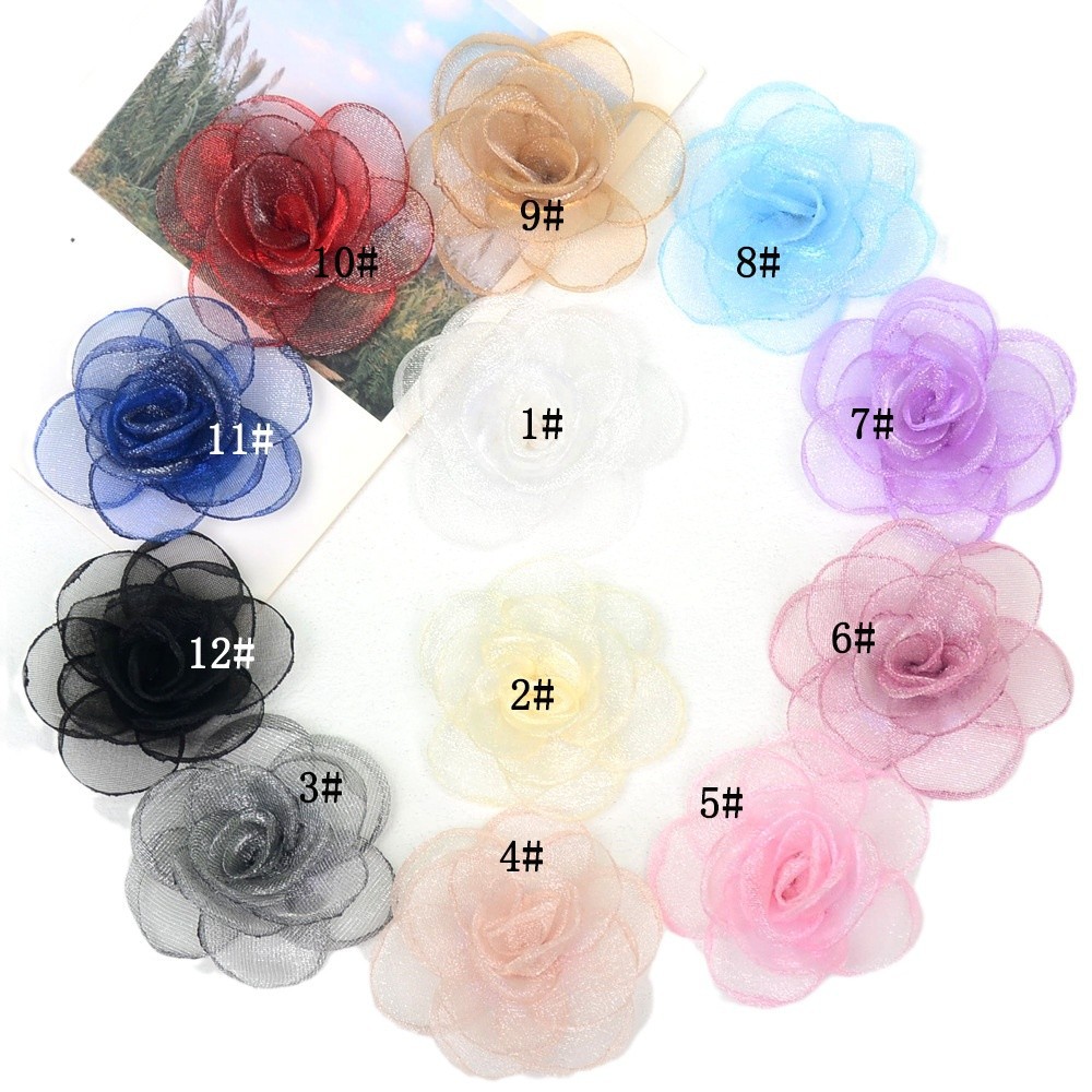 Flores de rosa de gasa coreana de 5cm con bordes sellados para DIY, accesorios para el pelo, adornos de tela para mayoristas-ywys