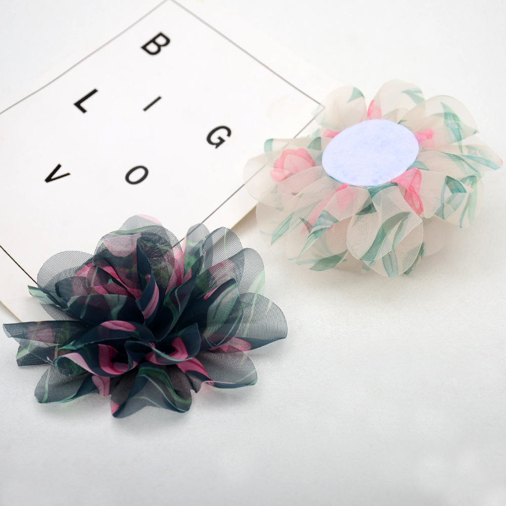 Flores boho de tul estampado (15cm) - Accesorios para pelo, broches y adornos de moda ecológica - Venta al por mayor 