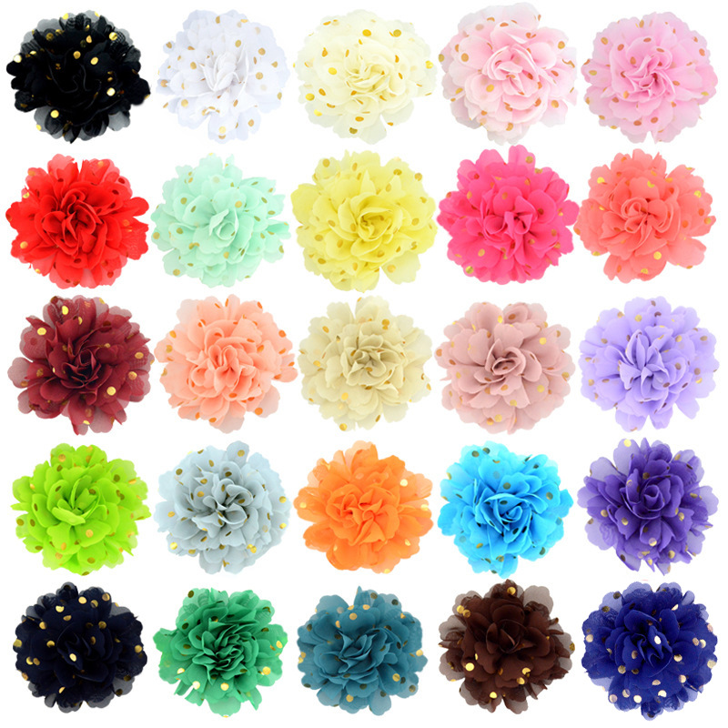 Flores grandes de gasa metalizada con puntos dorados para DIY - Accesorios para ropa, sombreros y calzado - Mayorista-ywys