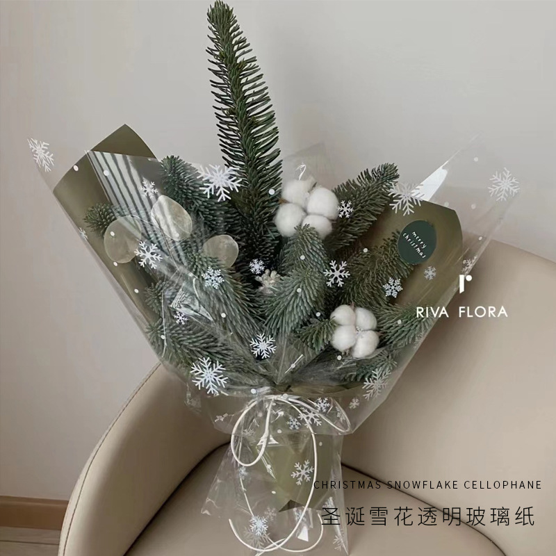 Papel Celofán Navideño con Diseño de Copos de Nieve - Para Arreglos Florales y Regalos de Nochebuena | Material para Florerías-ywys