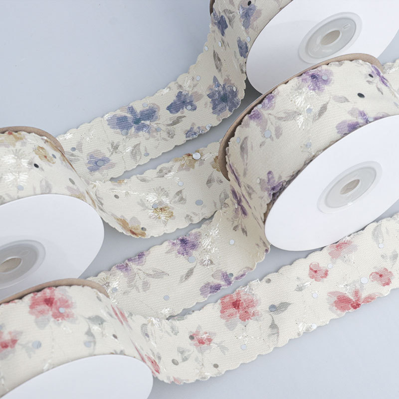 Cinta de Onda Bordada con Diseño Floral - Para Accesorios de Pelo y Decoración - Proveedor Mayorista