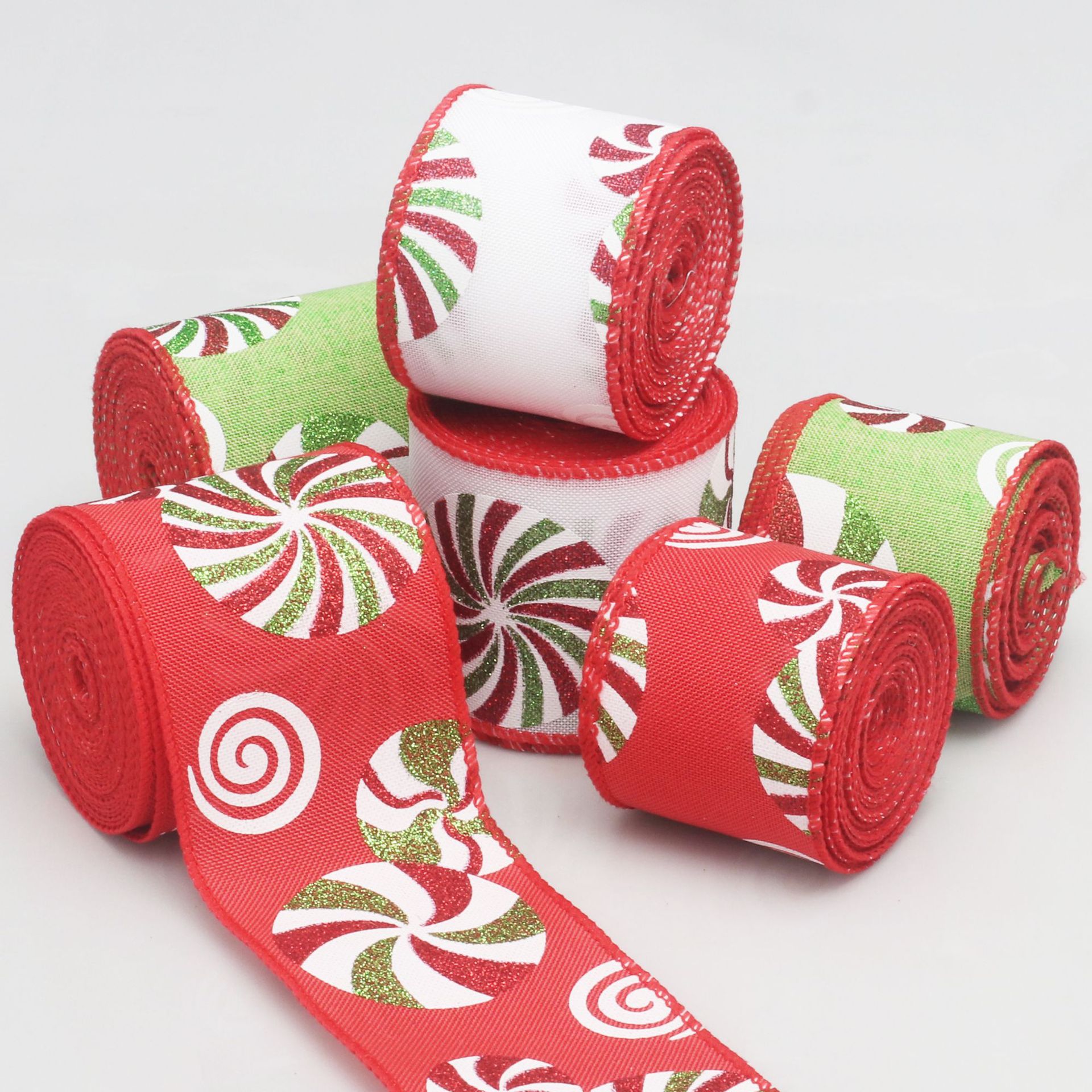 Cinta de Regalo Estampada con Efecto Lino y Purpurina - Para Lazos Navideños y Manualidades - Proveedor Mayorista