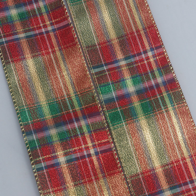 Cinta Escocesa con Dorado y Borde Transparente - Estilo Cuadrillé para Fiestas Navideñas y Halloween - Proveedor Mayorista