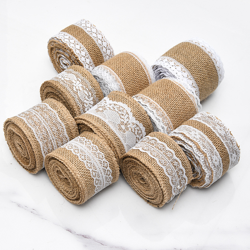 Cinta de Lino y Encaje con Costura Overlock - Decoración Rústica para Cajas de Regalo y Manualidades - Venta al por Mayor