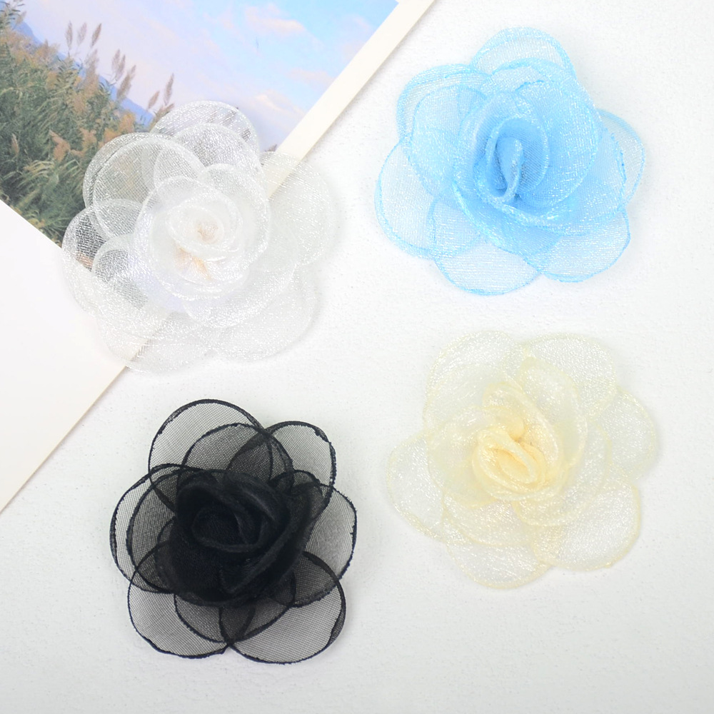 Flores de rosa de gasa coreana de 5cm con bordes sellados para DIY, accesorios para el pelo, adornos de tela para mayoristas-ywys