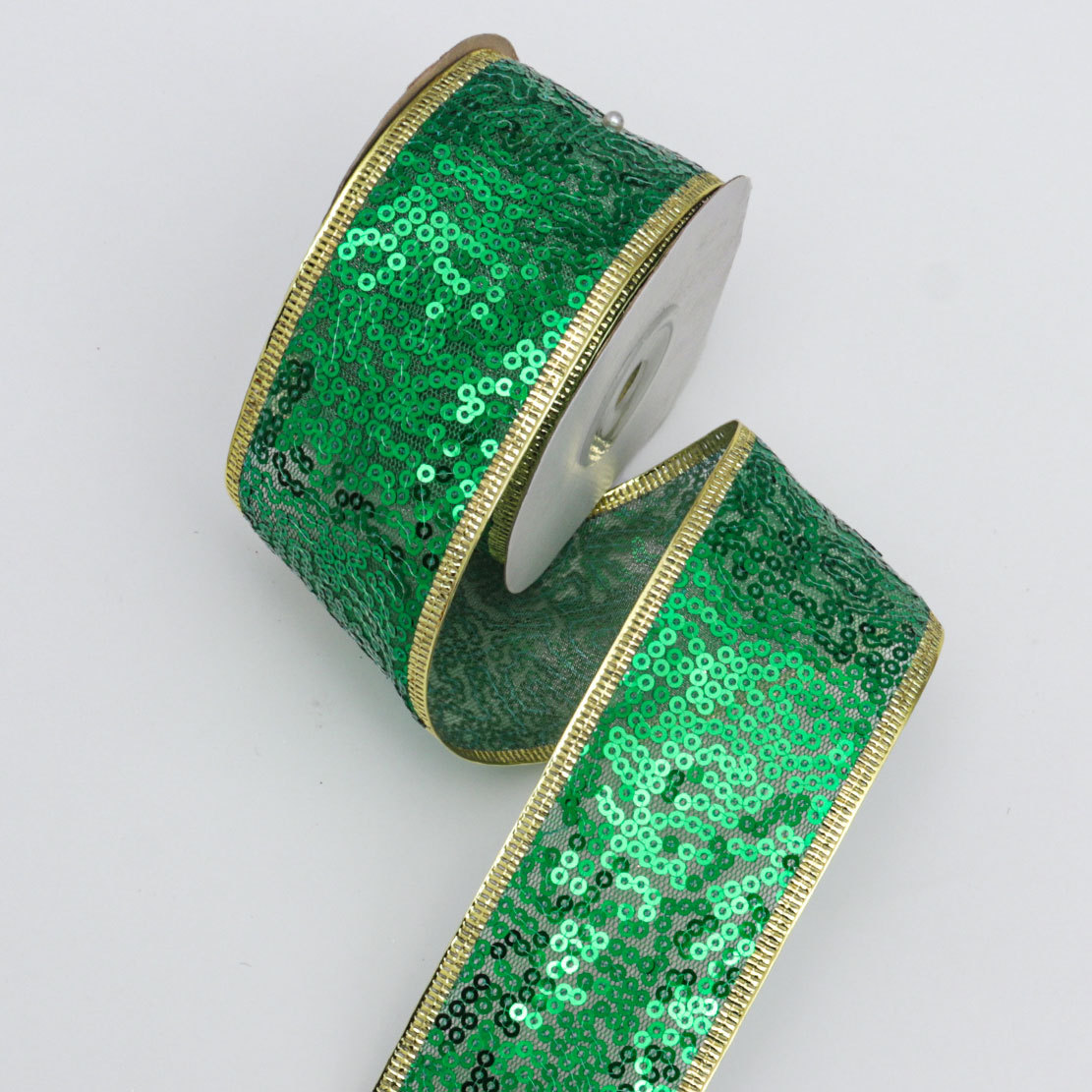 Cinta Navideña de 6.3cm con Alambre y Lentejuelas - Para Lazos y Decoración Festiva - Proveedor Mayorista