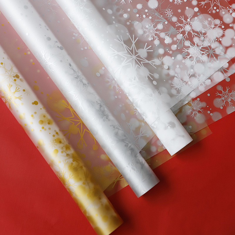 Papel de Regalo Navideño Translúcido con Diseño de Nieve - Para Manzanas de Nochebuena y Ramos Florales-ywys