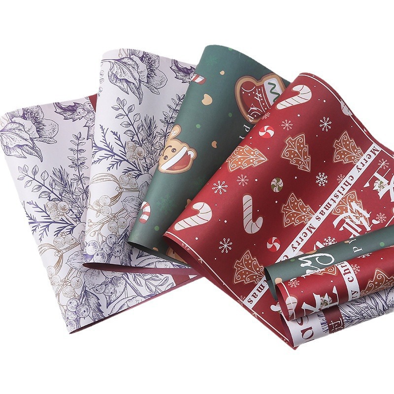 Papel Kraft Navideño con Diseños Animados - Para Manzanas de Nochebuena y Ramos Florales