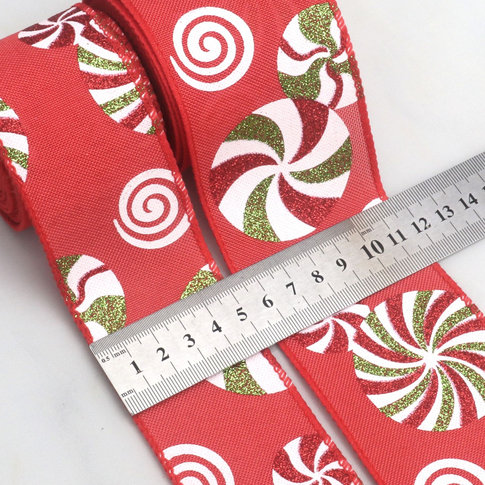 Cinta de Regalo Estampada con Efecto Lino y Purpurina - Para Lazos Navideños y Manualidades - Proveedor Mayorista