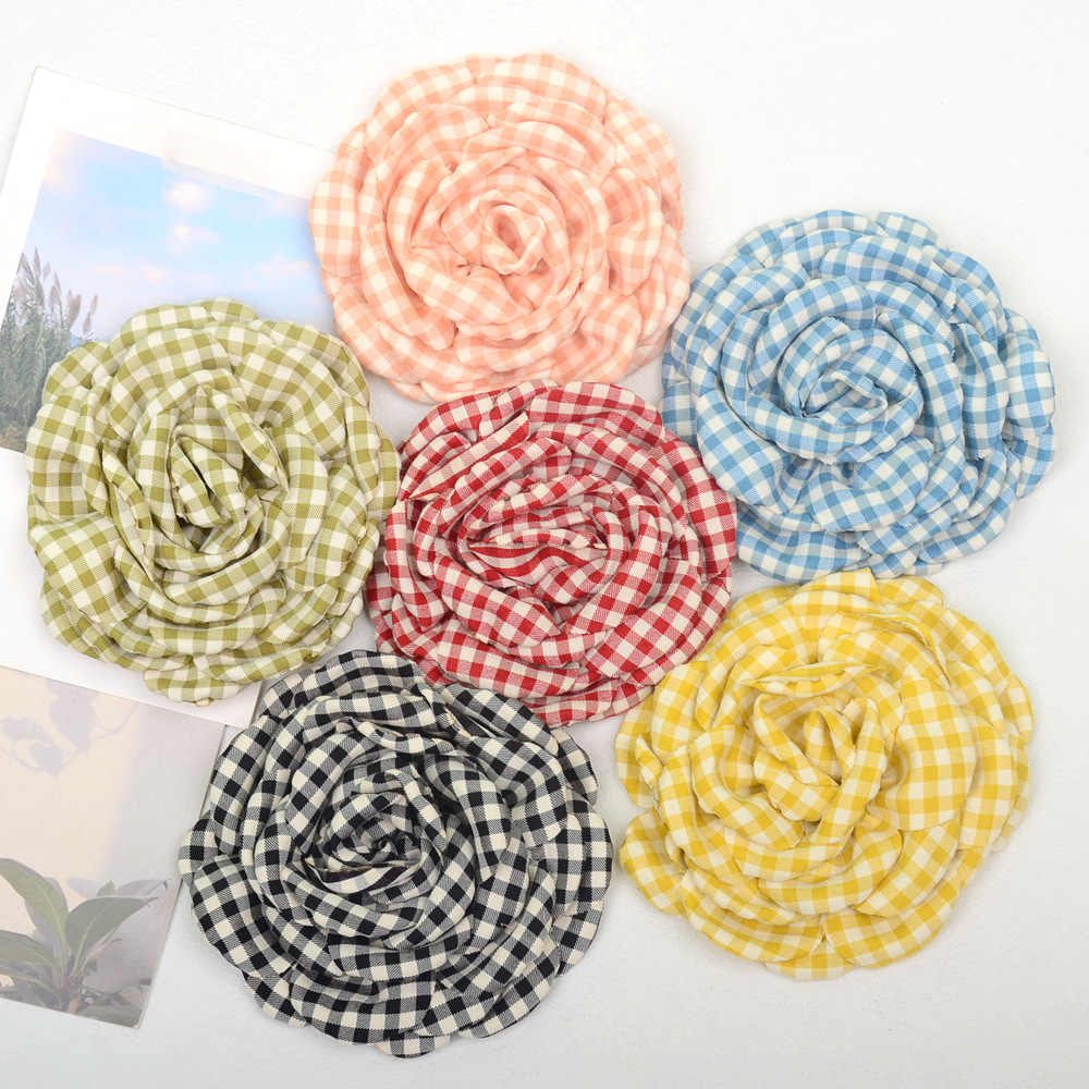 Rosas de tela a cuadros con bordes quemados - Flores estilo coreano para accesorios y moda - Proveedor mayorista-ywys
