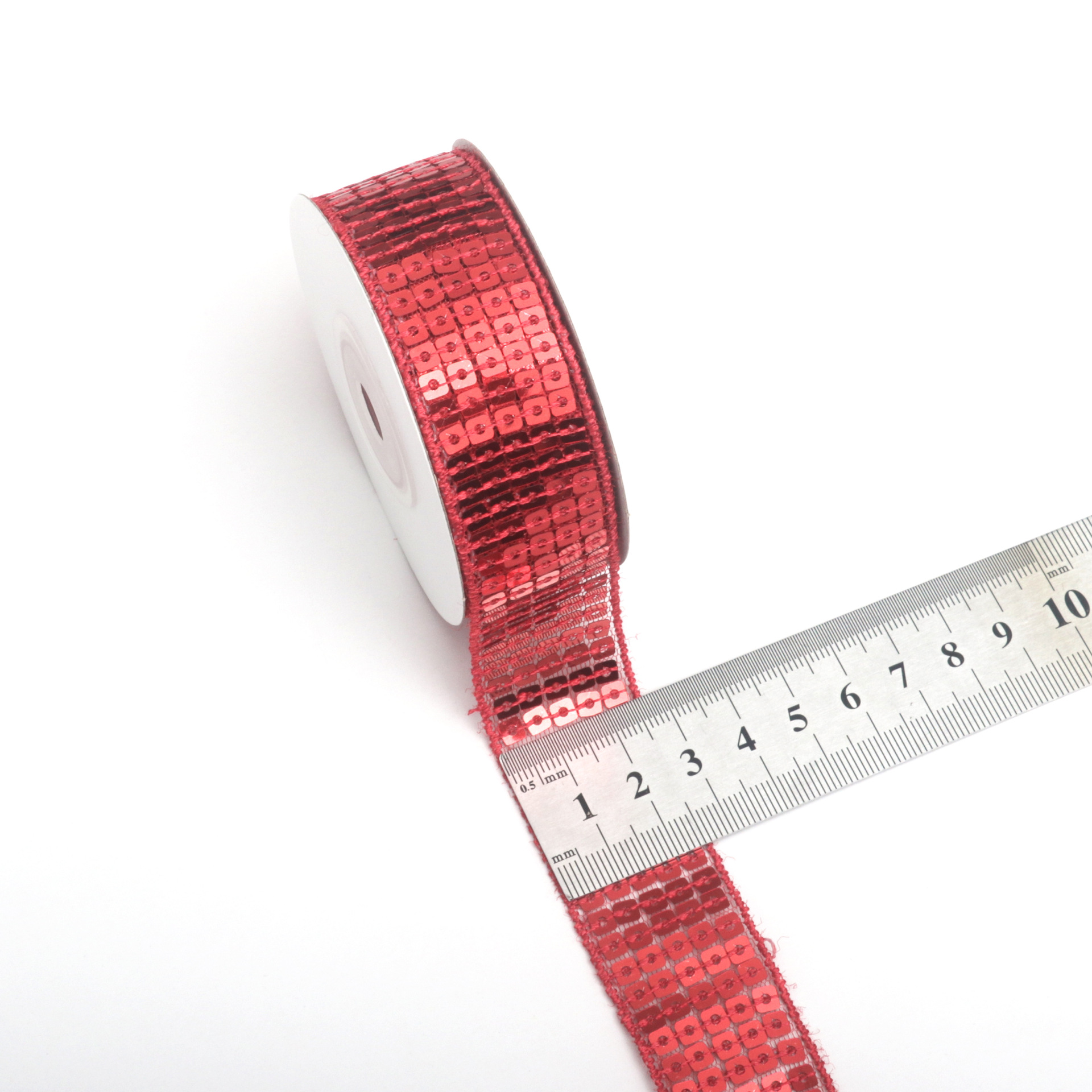 Encaje de Malla con 5 Hileras de Lentejuelas - Diseño Cuadrado de Código de Barras - Material Profesional para Confección y Decoración Textil - Proveedor Mayorista