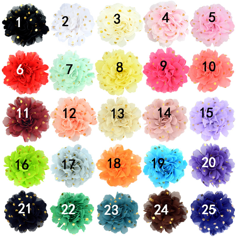 Flores grandes de gasa metalizada con puntos dorados para DIY - Accesorios para ropa, sombreros y calzado - Mayorista-ywys