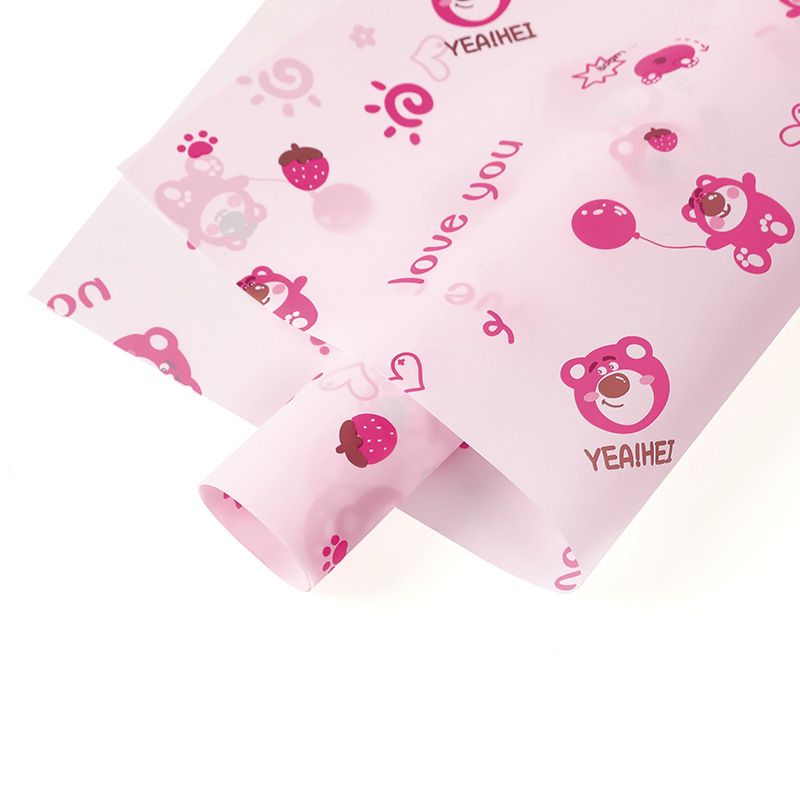 Papel para Flores Impermeable con Diseño de Oso de Fresa y Globos - Papel Coreano Translúcido Mate (Mayoreo)-ywys