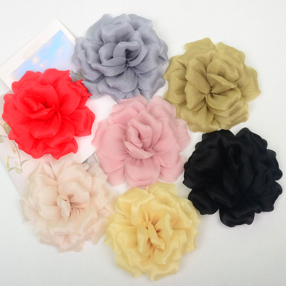 Rosas 3D de satén brillante doble capa - Flores para accesorios de pelo, calzado y moda - Proveedor mayorista-ywys