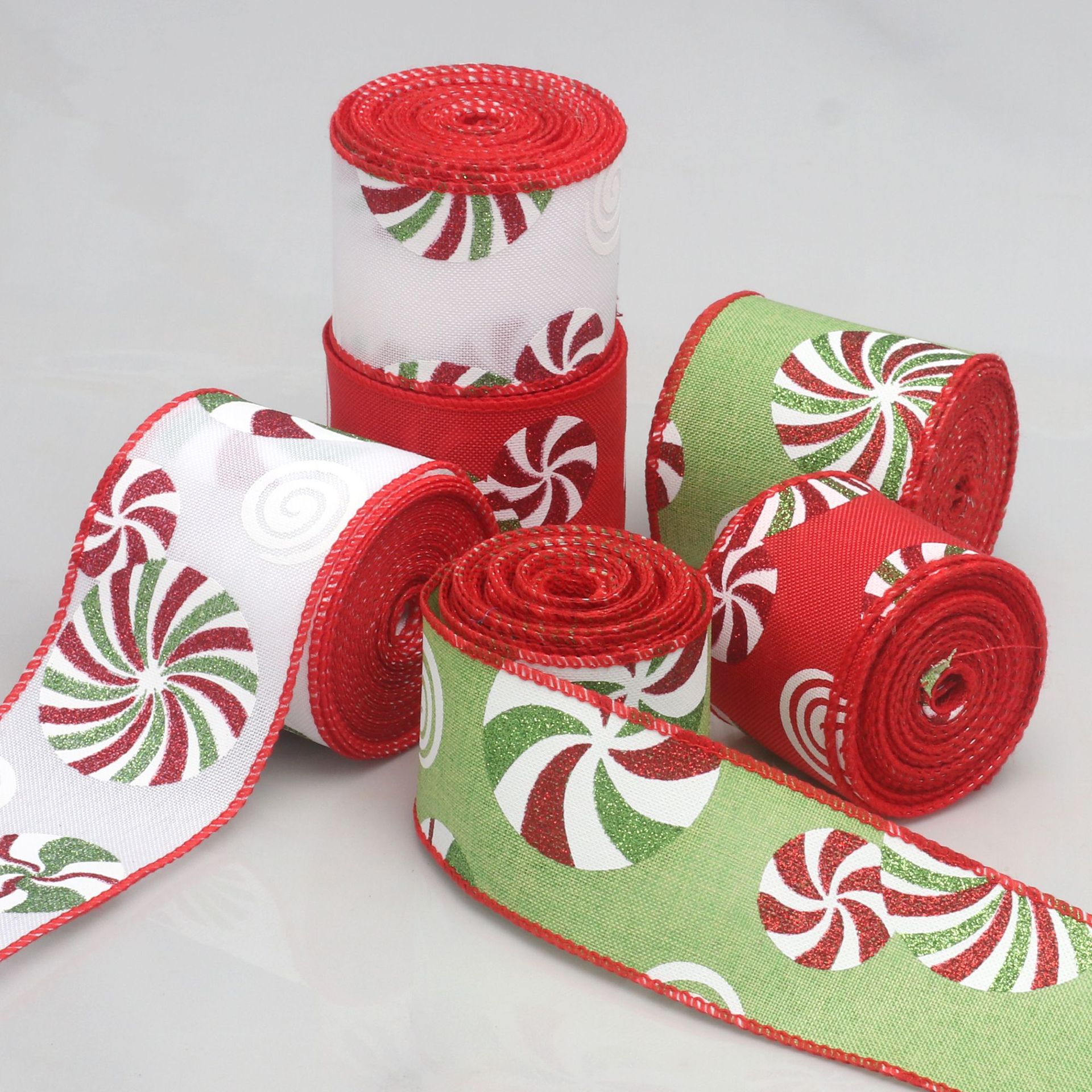 Cinta de Regalo Estampada con Efecto Lino y Purpurina - Para Lazos Navideños y Manualidades - Proveedor Mayorista