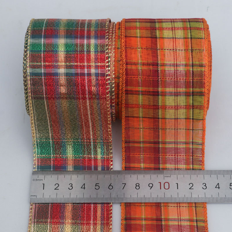 Cinta Escocesa con Dorado y Borde Transparente - Estilo Cuadrillé para Fiestas Navideñas y Halloween - Proveedor Mayorista
