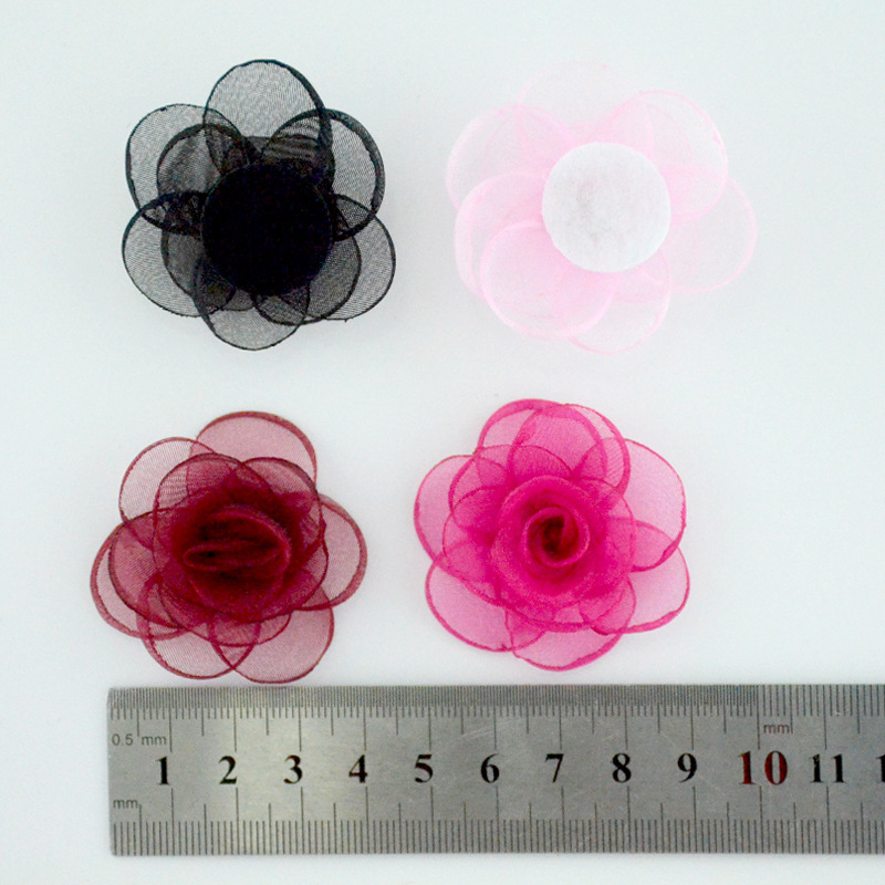 Rosas mini 3D de tul coreano con bordes quemados - Flores para accesorios de pelo, calzado y moda - Proveedor mayorista-ywys