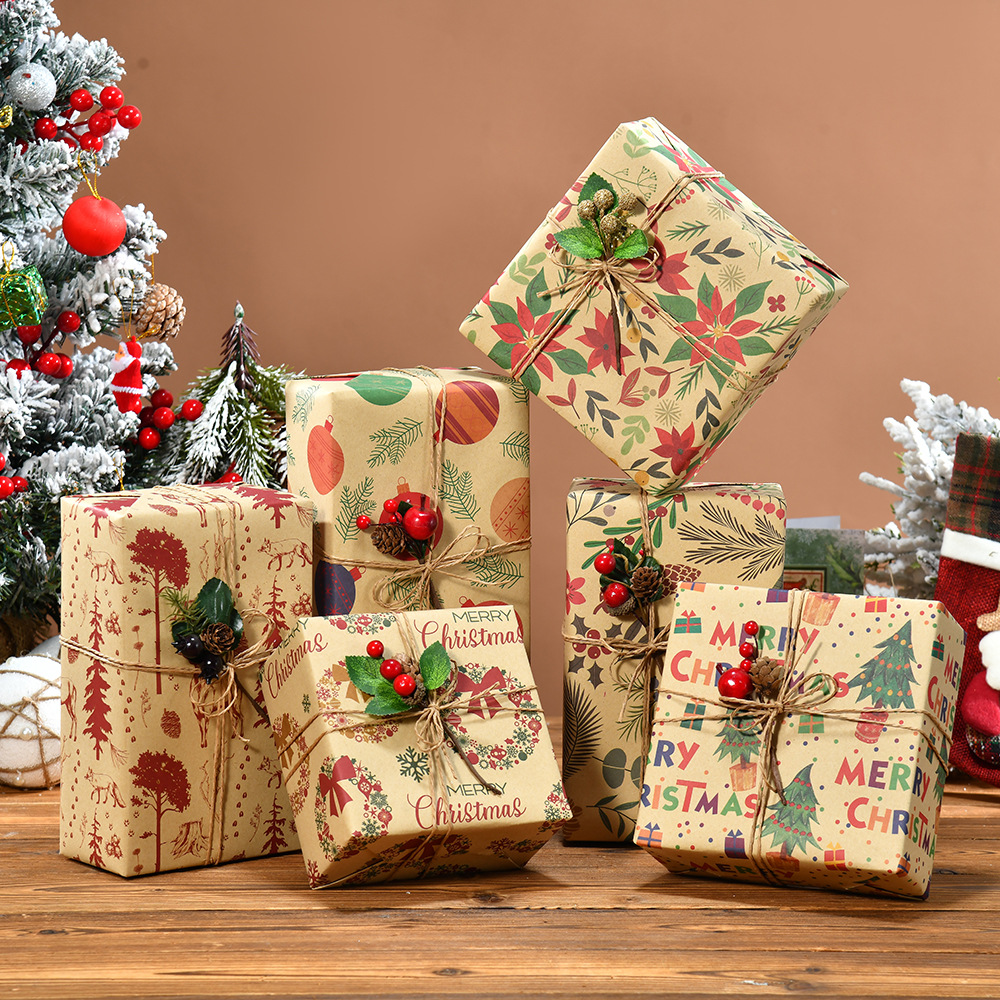 Papel Kraft Navideño con Estampados Animados - Ideal para DIY y Regalos | Venta al por Mayor