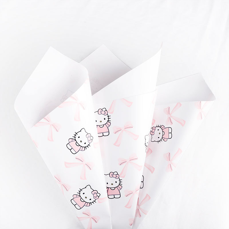 Papel de Lujo Hello Kitty 100g Impermeable - Papel OPP para Flores con Moños 3D (Grosor Premium) 