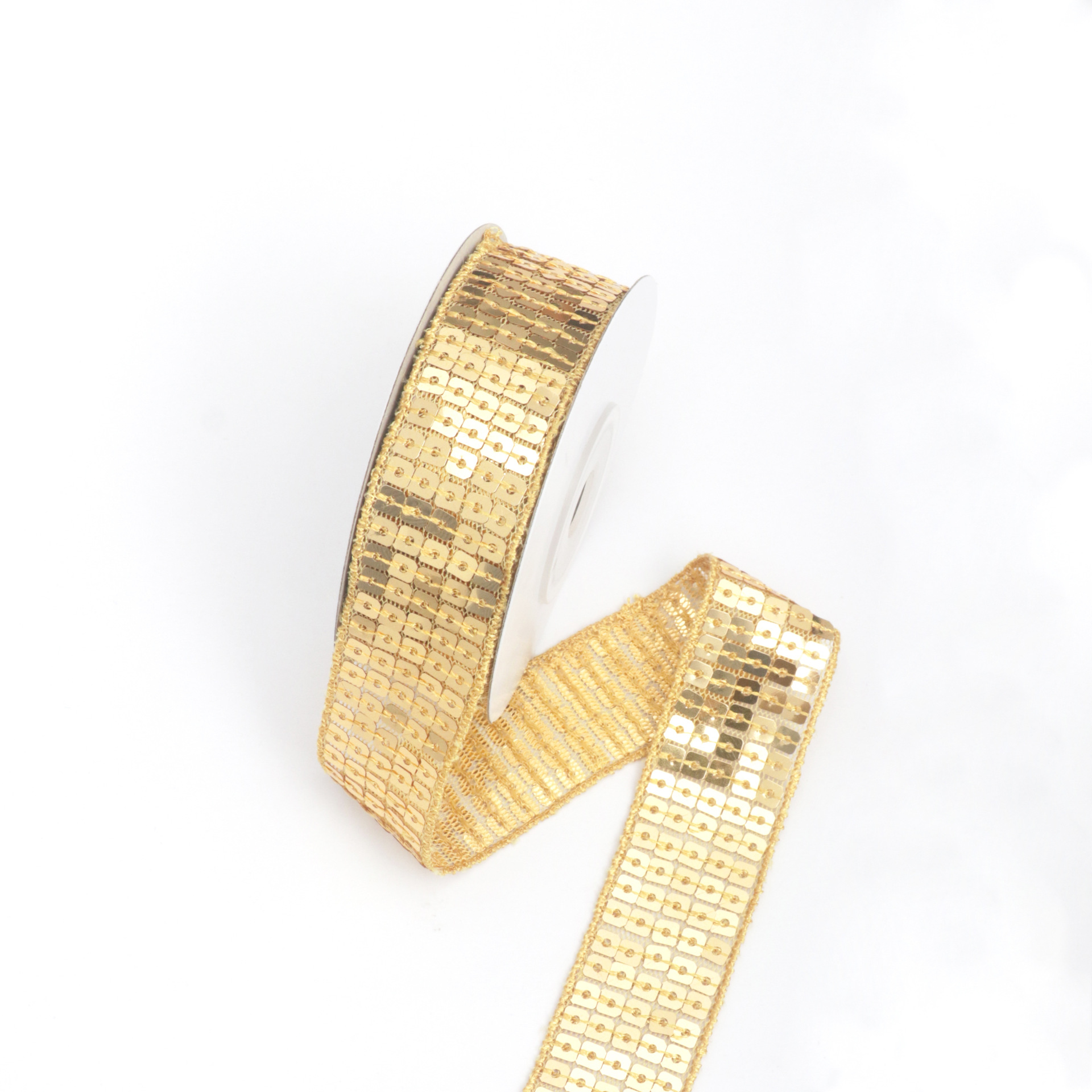 Encaje de Malla con 5 Hileras de Lentejuelas - Diseño Cuadrado de Código de Barras - Material Profesional para Confección y Decoración Textil - Proveedor Mayorista