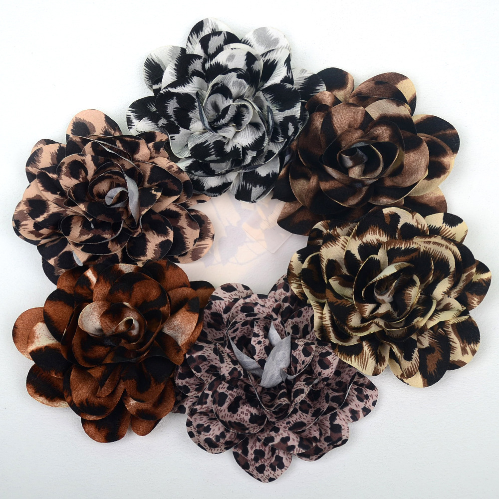 Rosas de gasa bicolor estilo leopardo vintage - Flores para accesorios de pelo, calzado y moda - Proveedor mayorista-ywys