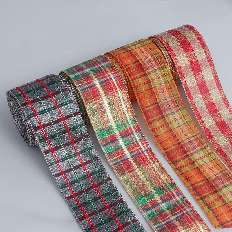 Cinta Escocesa con Dorado y Borde Transparente - Estilo Cuadrillé para Fiestas Navideñas y Halloween - Proveedor Mayorista