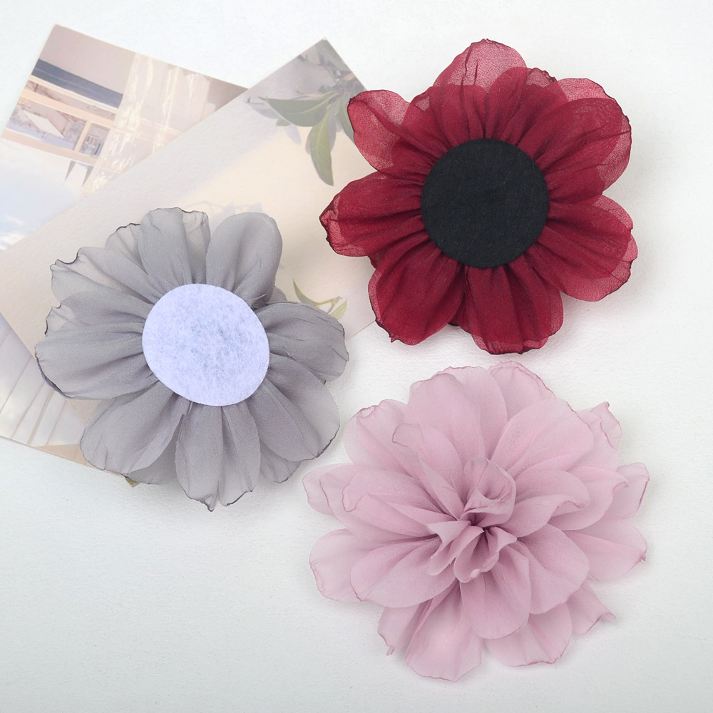 Rosas 3D de tul plisado con bordes quemados - Flores artesanales para diademas, pasadores y accesorios - Proveedor mayorista-ywys