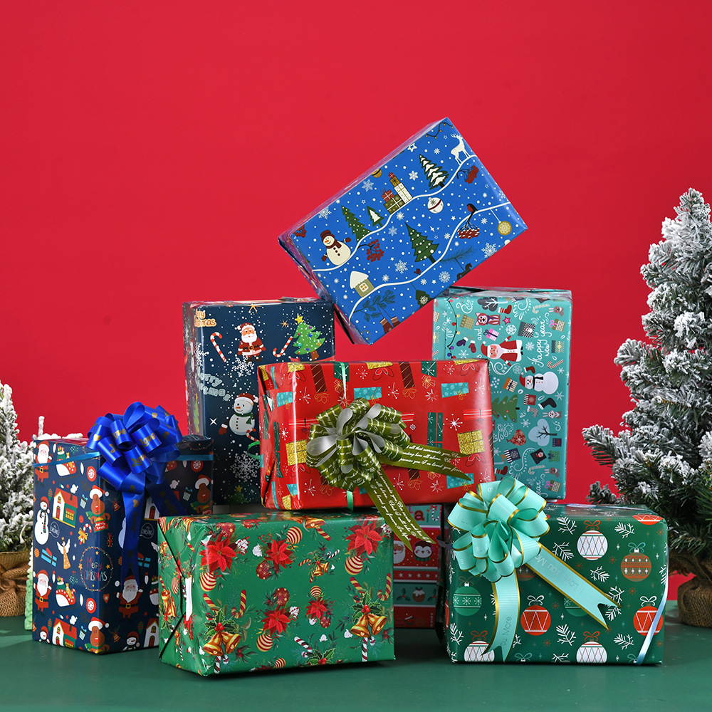 Papel de Regalo Kraft Navideño Vintage - Diseños de Árbol de Navidad, Muñeco de Nieve y Copos de Nieve | Venta al por Mayor-ywys