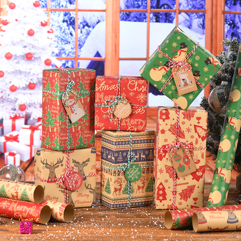 Papel Kraft Vintage Navideño 2025- Diseños Árbol/Nieve/Muñeco - Mayorista