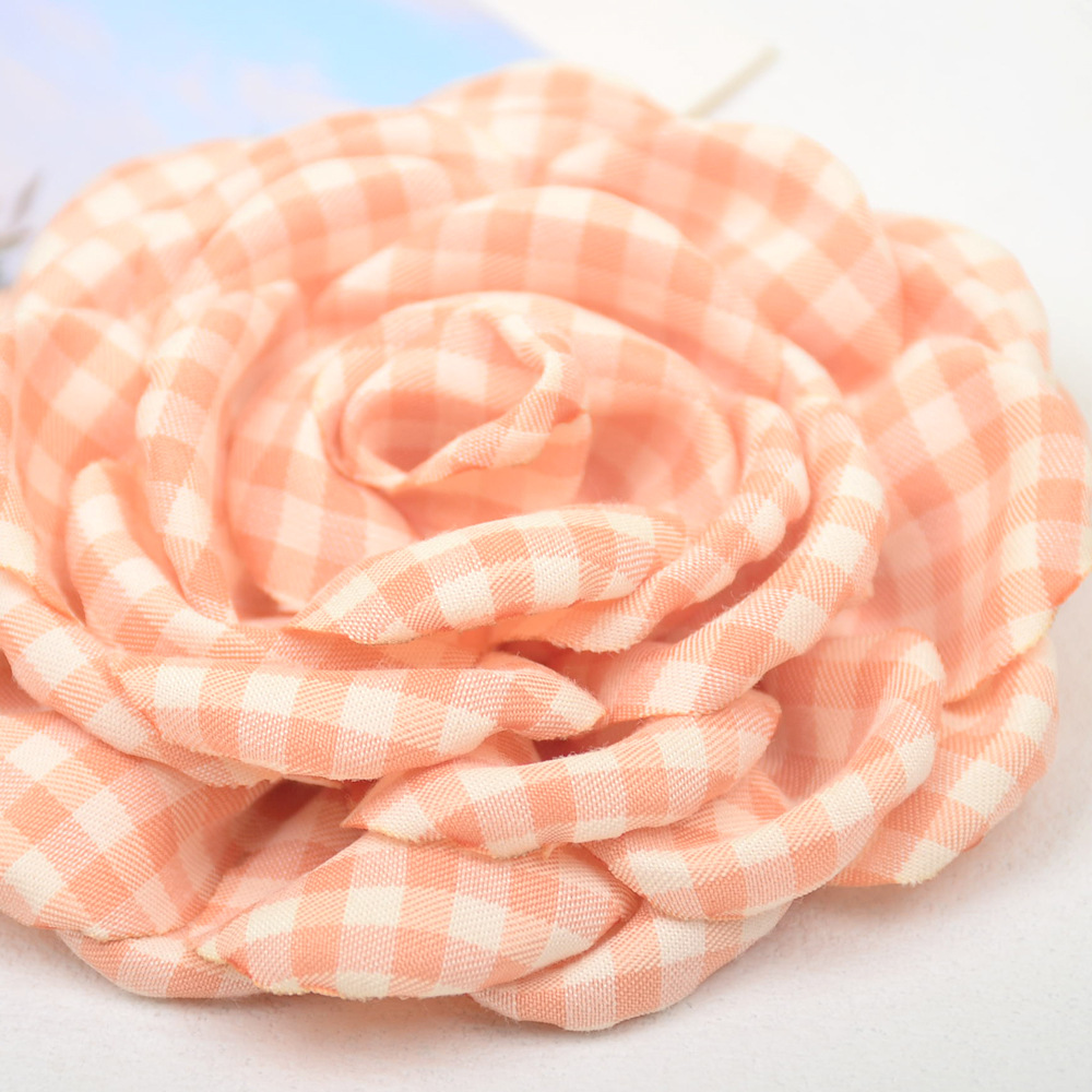 Rosas de tela a cuadros con bordes quemados - Flores estilo coreano para accesorios y moda - Proveedor mayorista-ywys