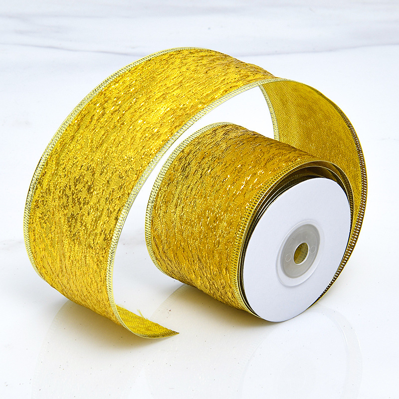 Cinta Navideña con Bordado Dorado y Hilo Metálico - Decoración Brillante para Árboles y Lazos - Venta al por Mayor