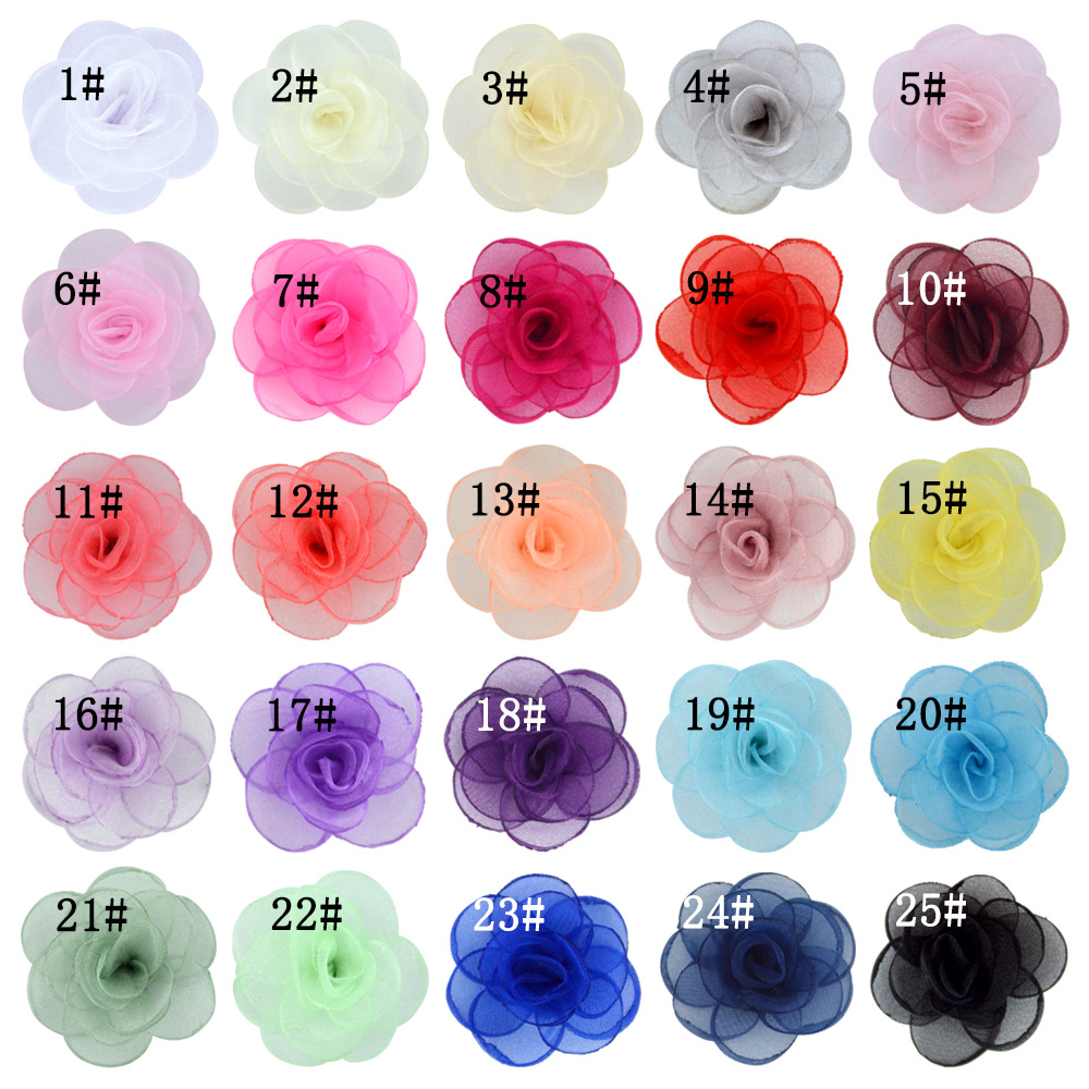 Rosas mini 3D de tul coreano con bordes quemados - Flores para accesorios de pelo, calzado y moda - Proveedor mayorista-ywys