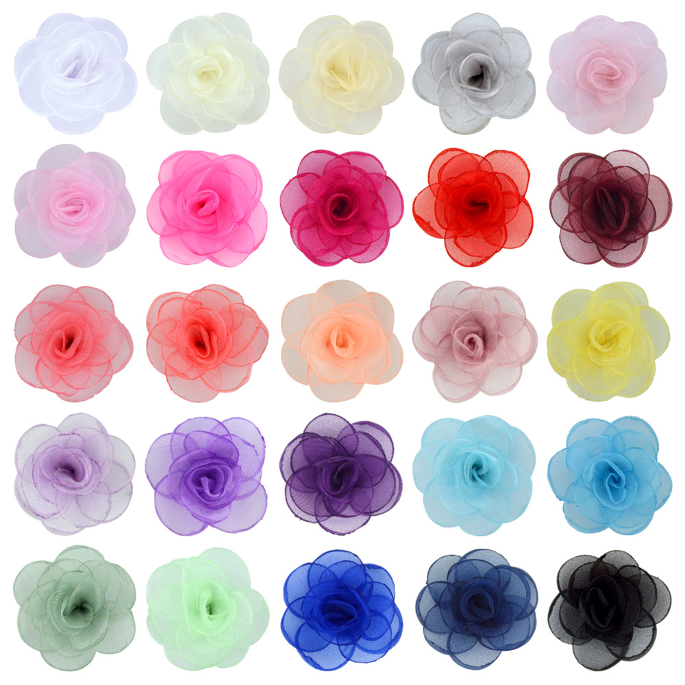 Rosas mini 3D de tul coreano con bordes quemados - Flores para accesorios de pelo, calzado y moda - Proveedor mayorista-ywys