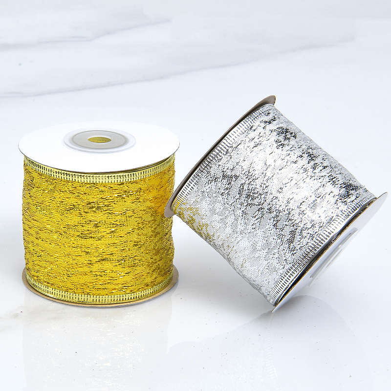 Cinta Navideña con Bordado Dorado y Hilo Metálico - Decoración Brillante para Árboles y Lazos - Venta al por Mayor