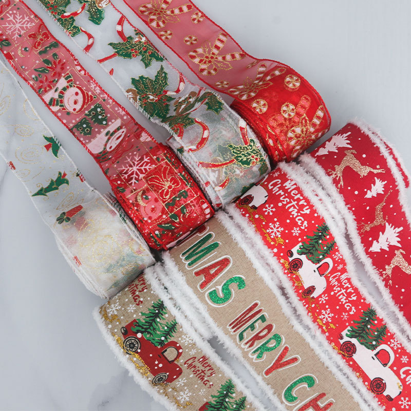 Cinta de Lino para Árbol de Navidad con Flecos - Decoración Rústica con Motivos de Nieve - Proveedor Mayorista