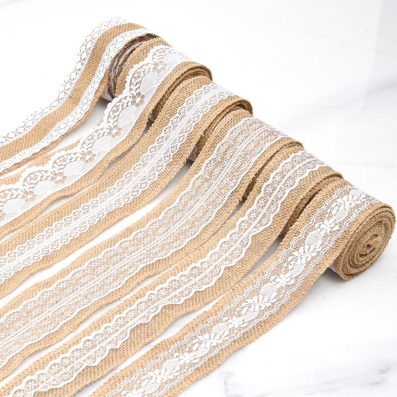 Cinta de Lino y Encaje con Costura Overlock - Decoración Rústica para Cajas de Regalo y Manualidades - Venta al por Mayor