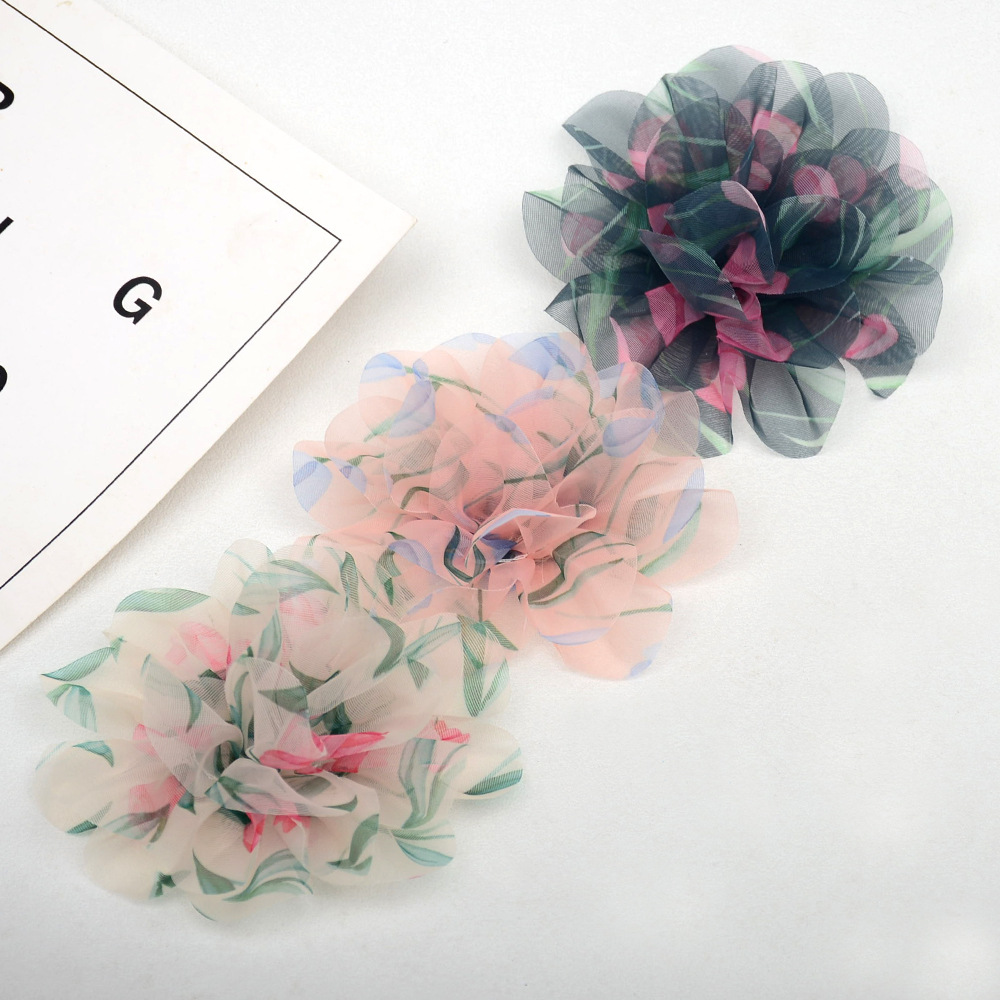 Flores boho de tul estampado (15cm) - Accesorios para pelo, broches y adornos de moda ecológica - Venta al por mayor 