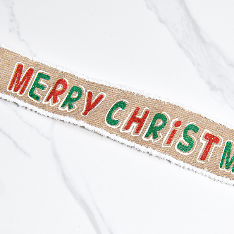Cinta de Lino para Árbol de Navidad con Flecos - Decoración Rústica con Motivos de Nieve - Proveedor Mayorista