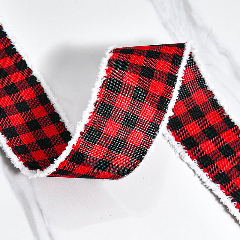 Cinta Navideña con Flecos Blancos y Cuadros Negro/Blanco - Decoración para Árboles, Coronas y Regalos - Venta al por Mayor