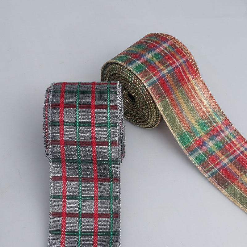 Cinta Escocesa con Dorado y Borde Transparente - Estilo Cuadrillé para Fiestas Navideñas y Halloween - Proveedor Mayorista