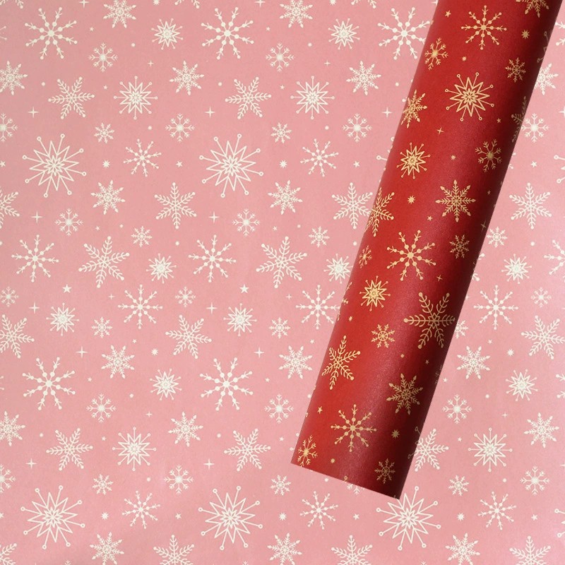 Papel de Regalo Navideño Kraft - Diseños de Santa Claus, Copos de Nieve y Árboles de Navidad-ywys