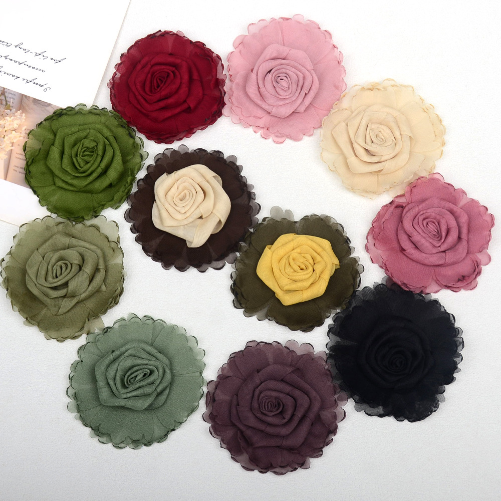 Flores secas de rosa de organza multicapa con bordes sellados - Flores de tela para DIY, accesorios de pelo, broches y complementos de moda - Mayorista-ywys